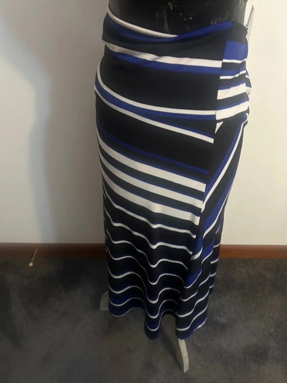 Susan Lawrence striped A-Line Midi Skirt in Blue, Black & White